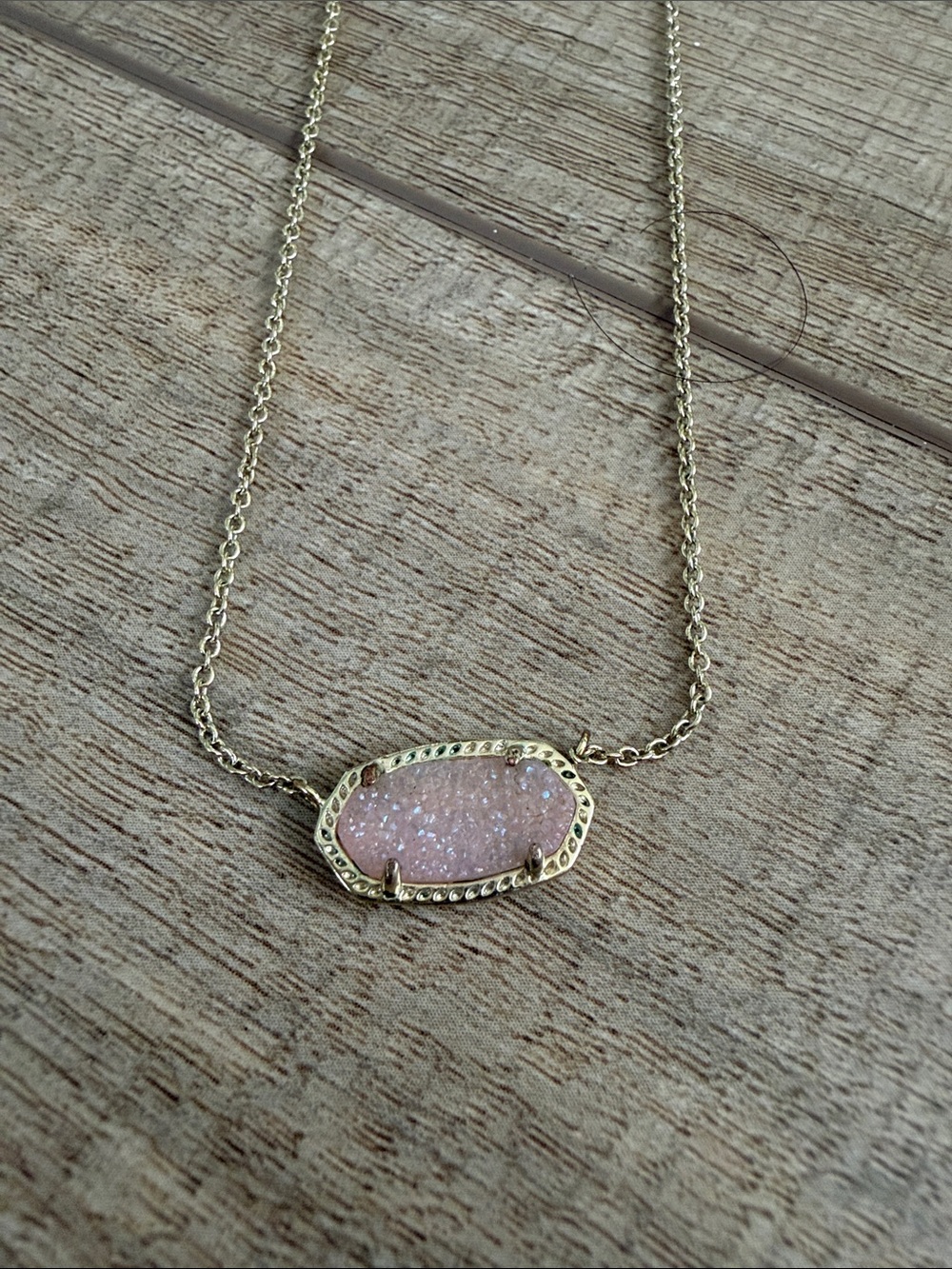 Kendra Scott Gold Necklace with Light Pink Druzy Pendant by